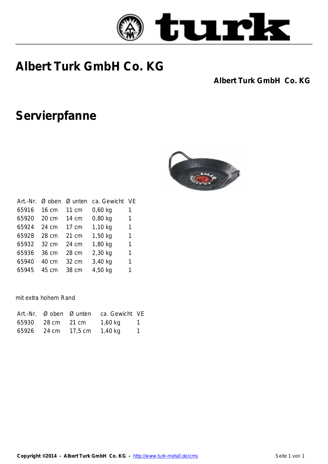 Turk Servierpfanne Service Manual