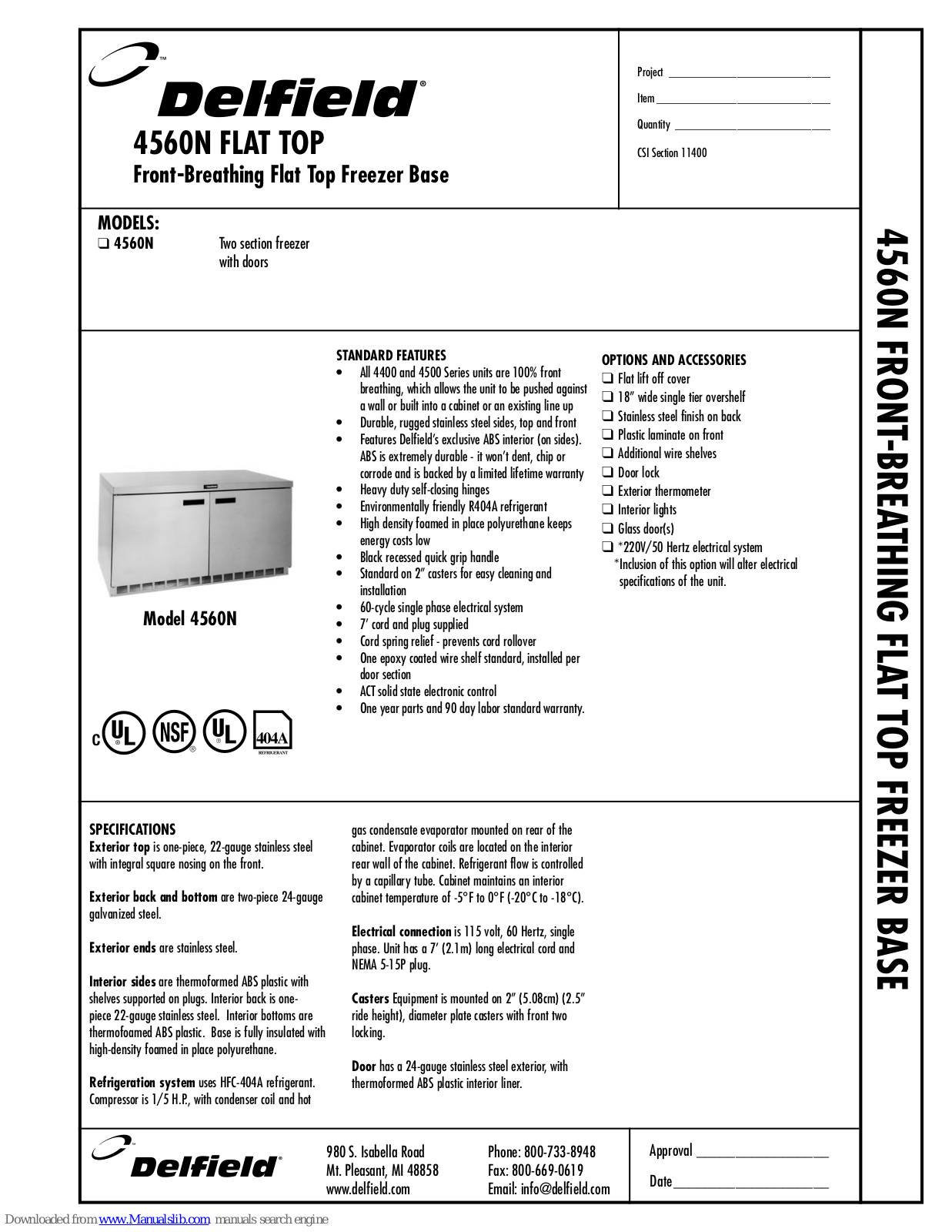 Delfield Flat Top 4560N Specifications