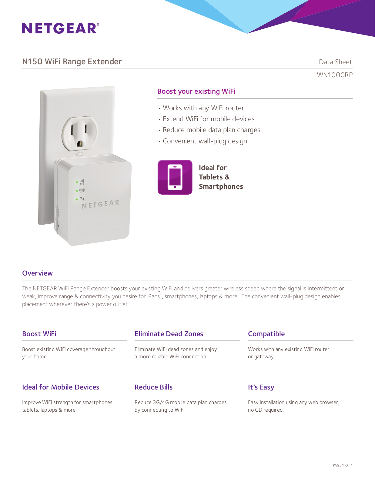 Netgear WN1000RP Data Sheet