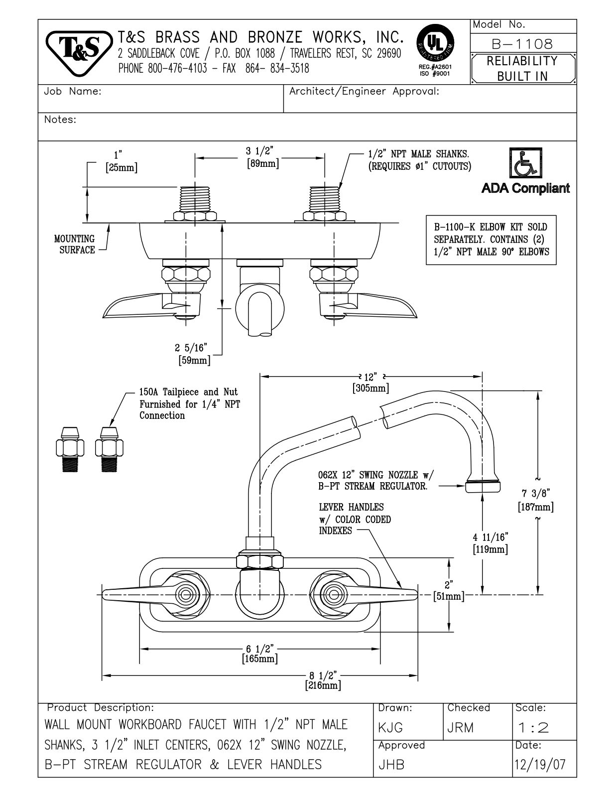 T&S Brass B-1108 User Manual