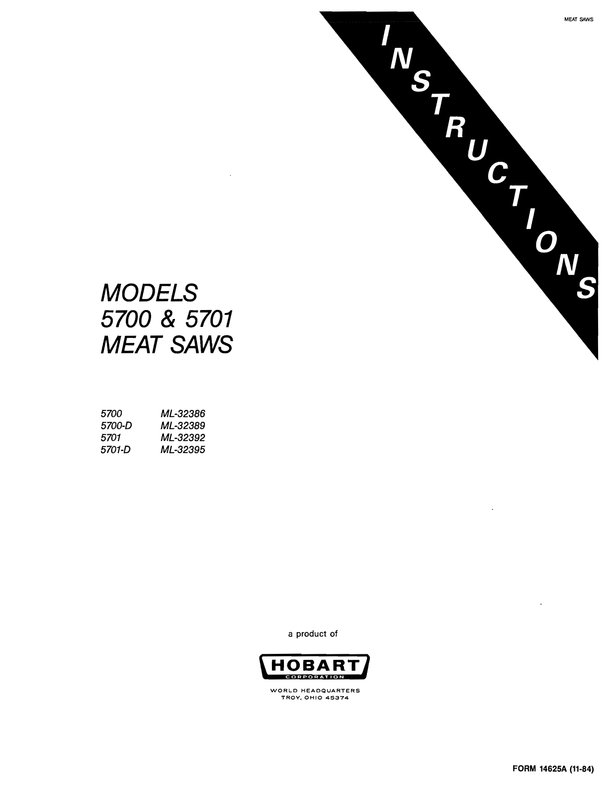 Hobart 5700 Installation Manual