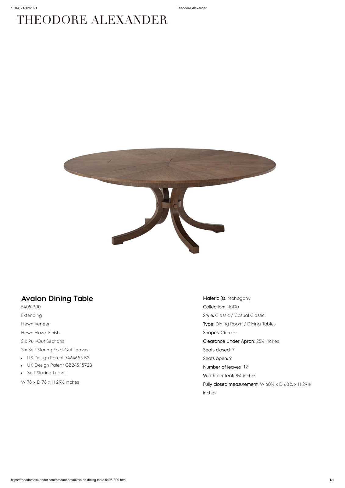 Theodore Alexander FPLJ2075 Specifications - ManualMachine.com