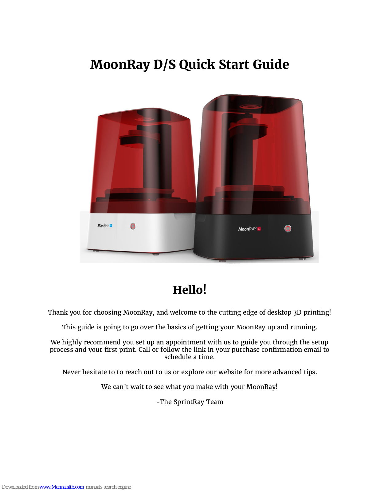 SprintRay MoonRay Quick Start Manual - ManualMachine.com