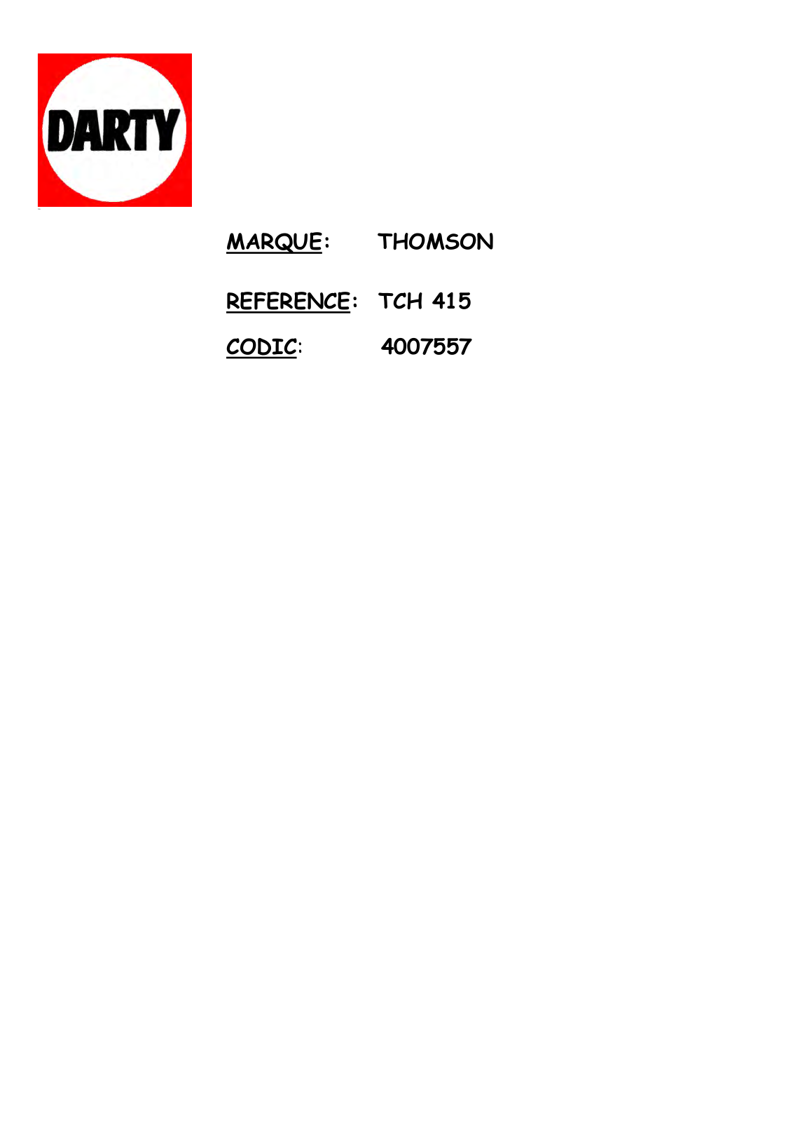 THOMSON TCH 415 User Manual