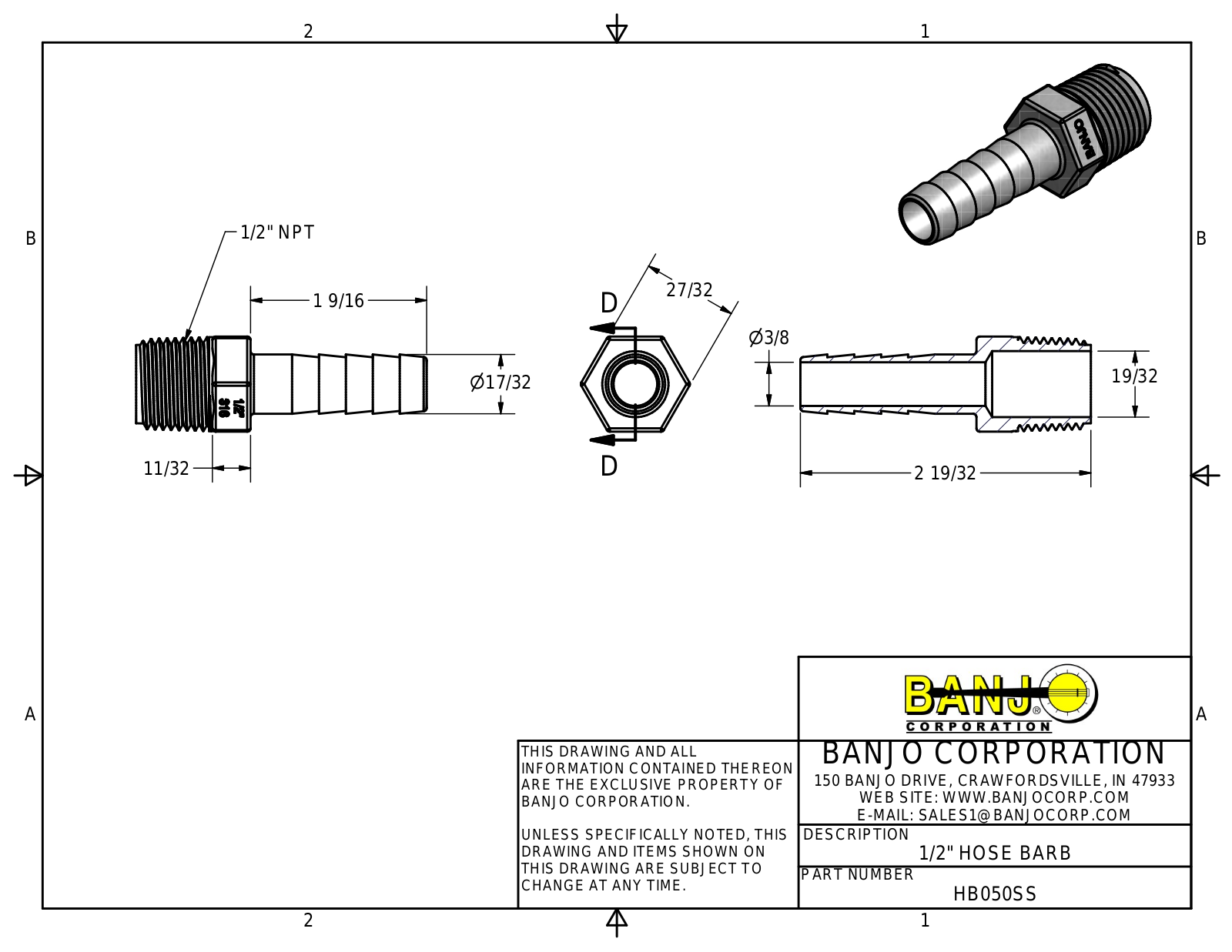 Banjo HB050SS Drawing - ManualMachine.com