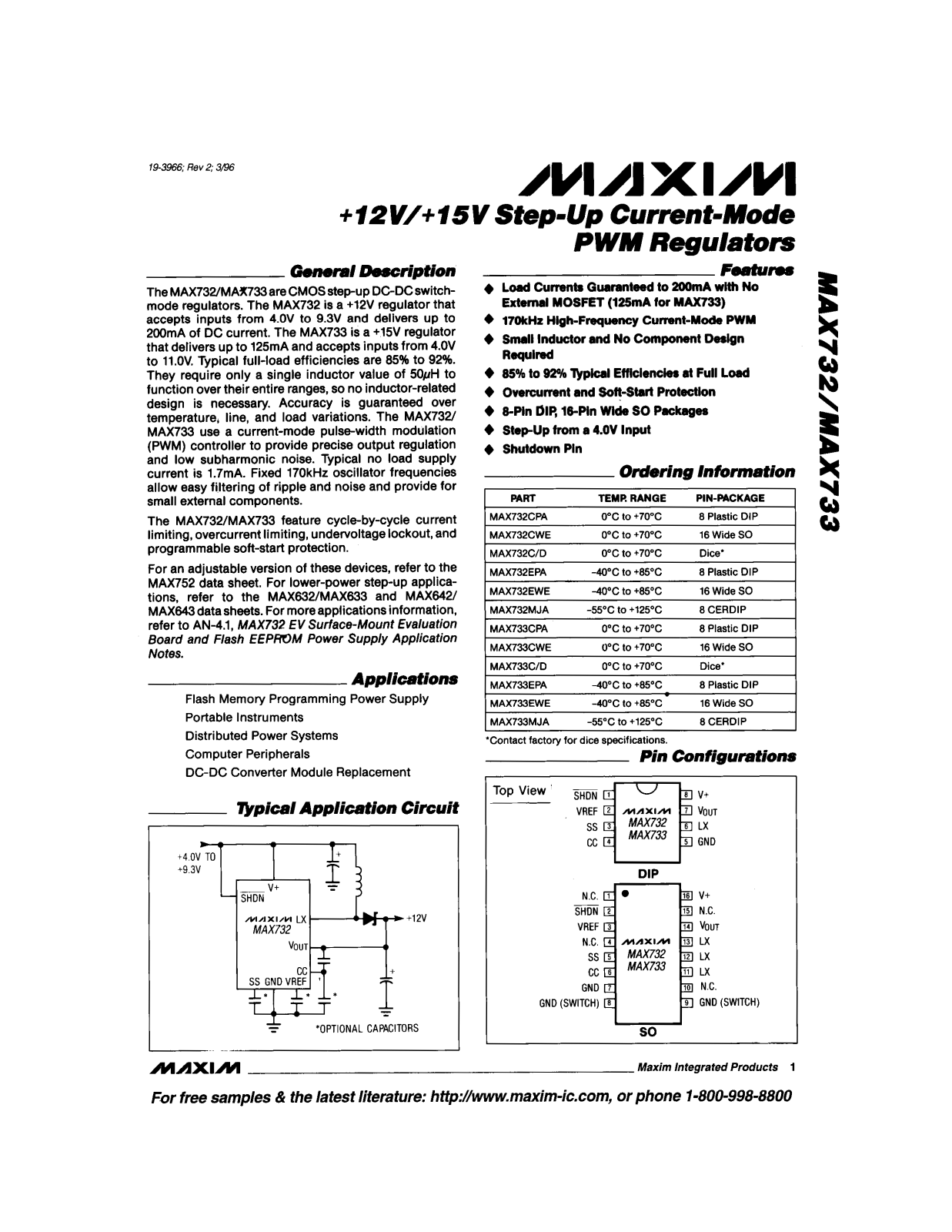 MAXIM MAX732, MAX7500 User Manual