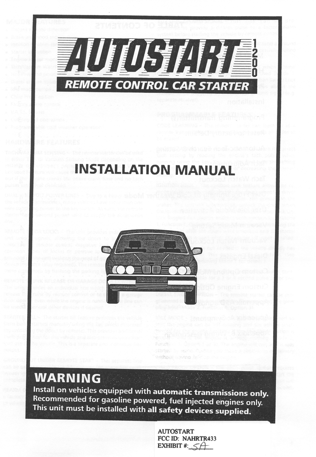 Autostart RTR433 Users Manual