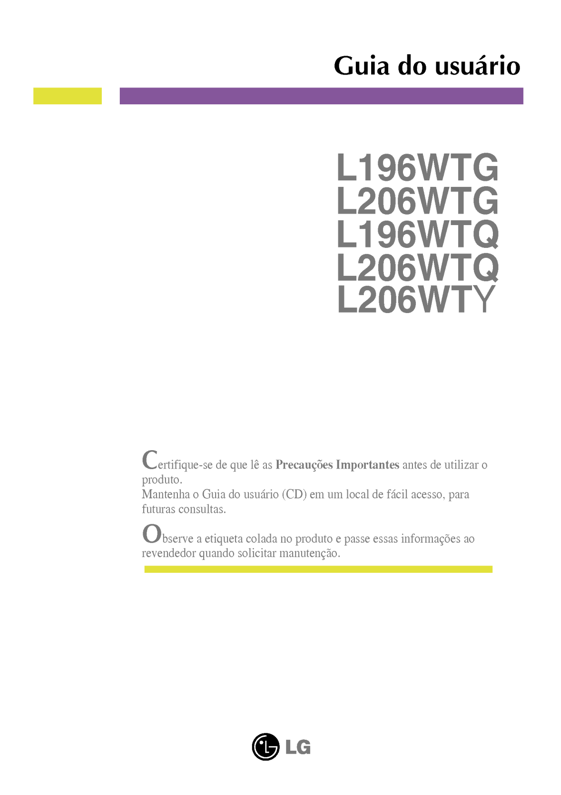 Lg L196WTG, L206WTG, L196WTQ, L206WTQ, L206WTY User Manual