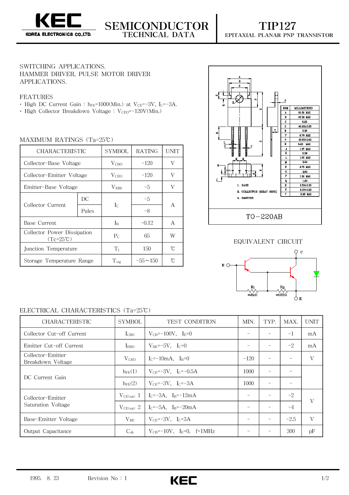 KEC TIP127 Datasheet