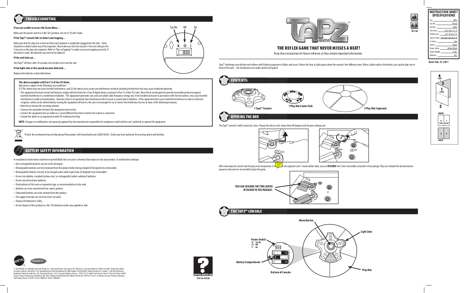 Fisher-Price T8156 Instruction Sheet