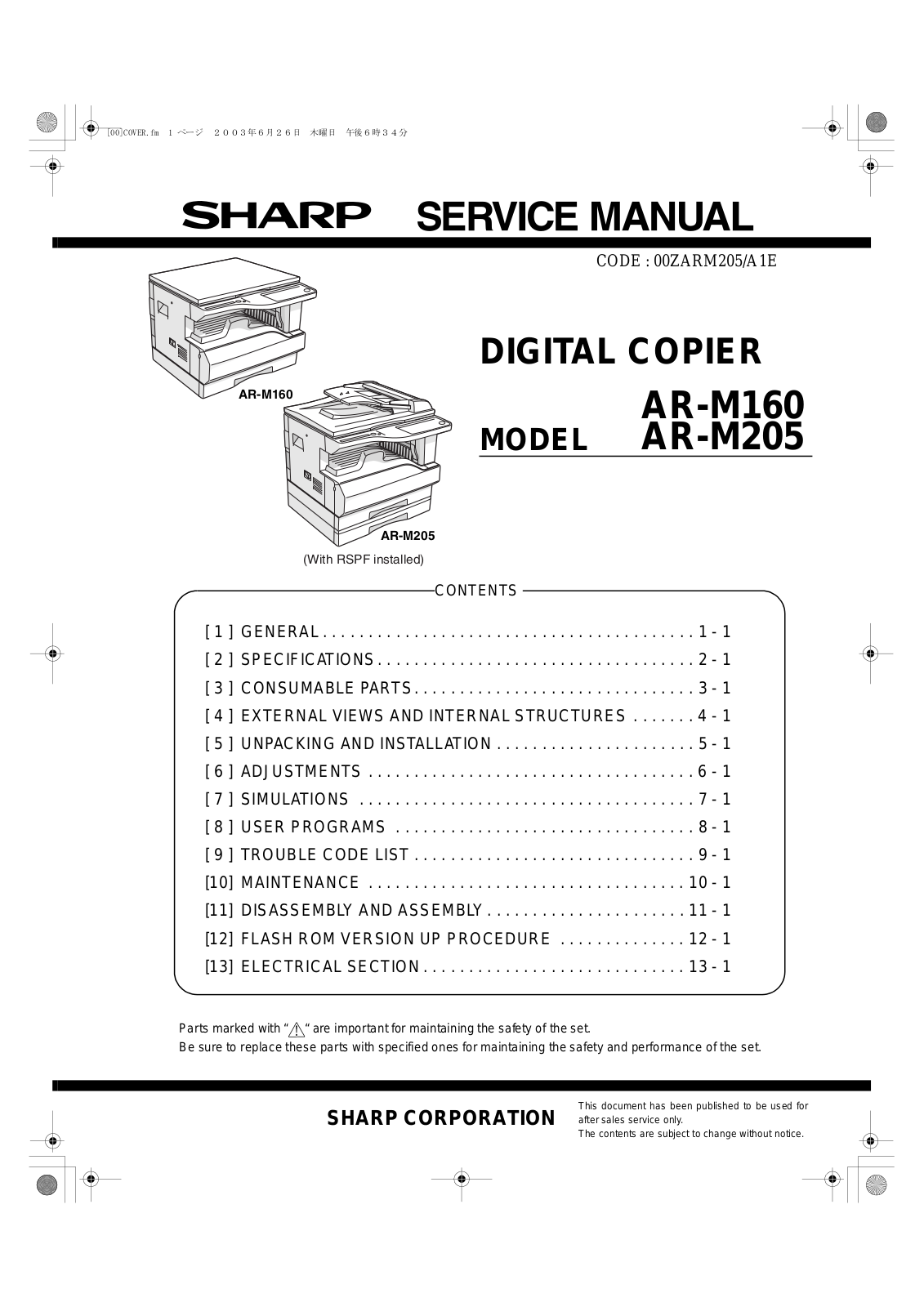 Sharp AR-M160, AR-M205 Service manual