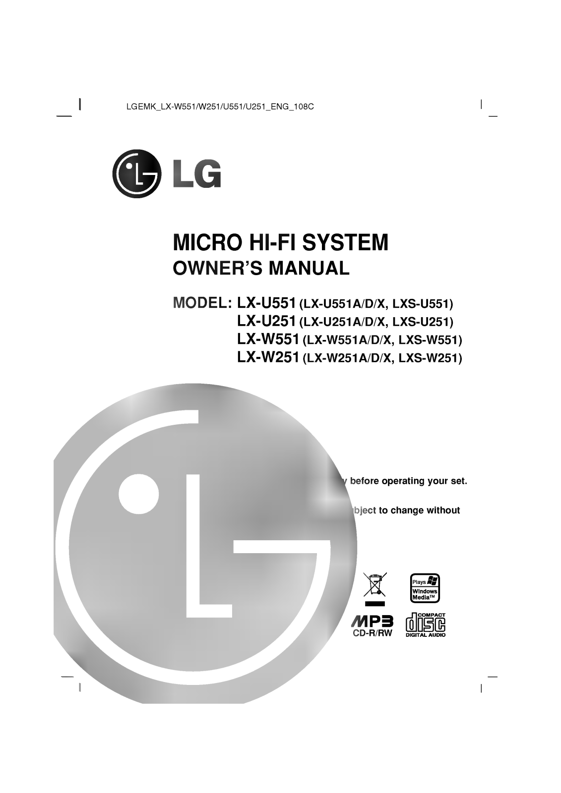 LG LX-U551D User Guide