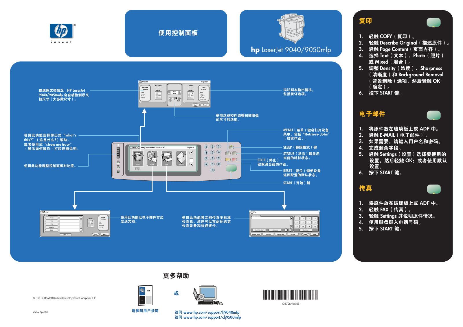 Hp LASERJET 9050MFP QUICK START GUIDE