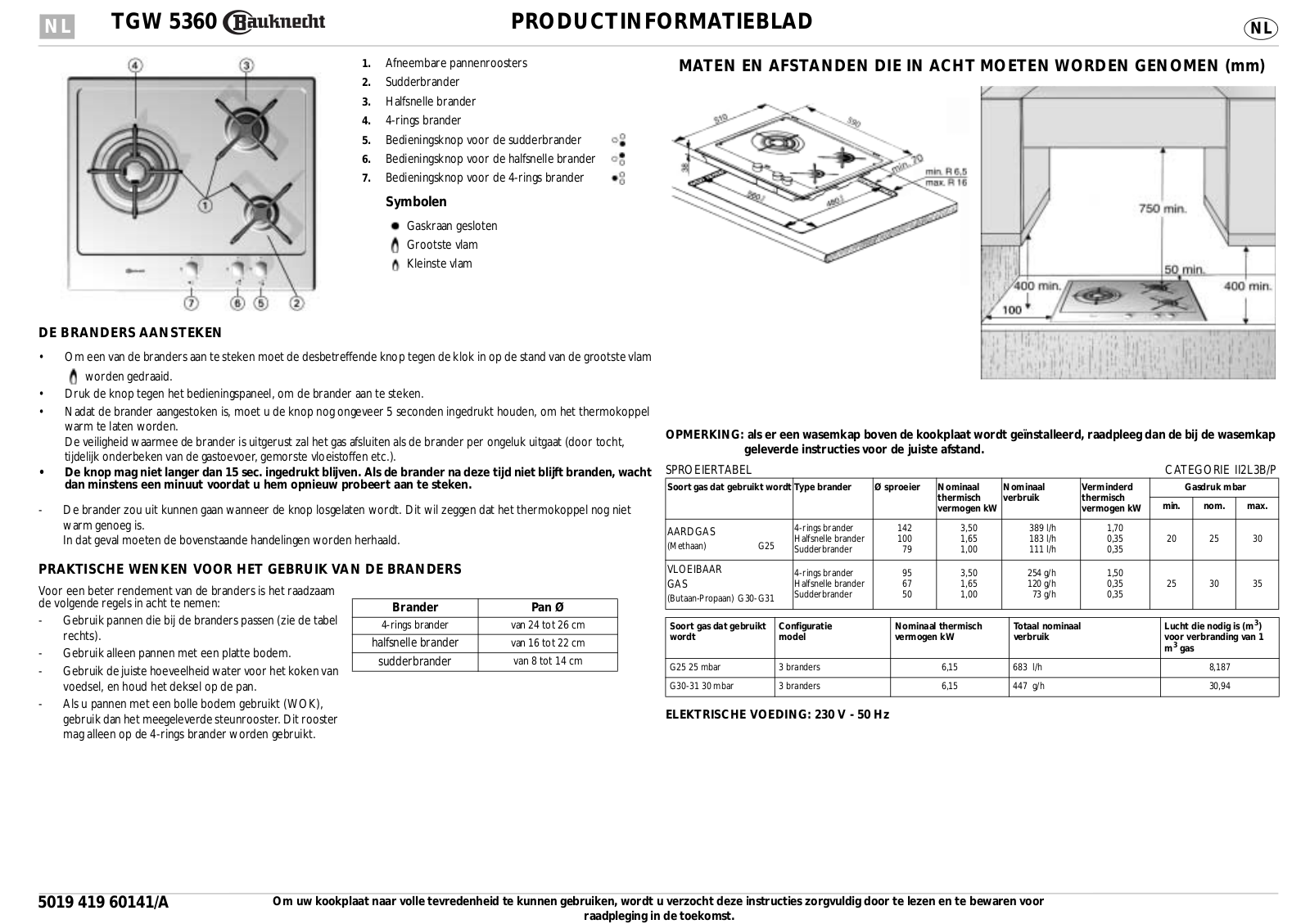 Whirlpool TGW 5360 IN INSTRUCTION FOR USE