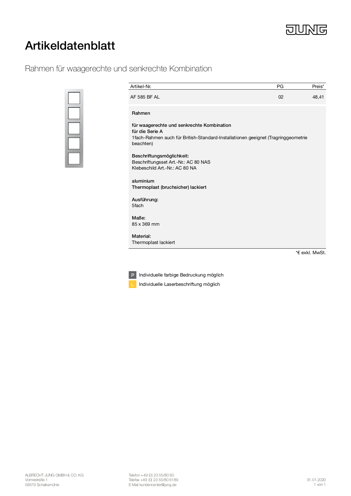 Jung AF 585 BF AL User Manual