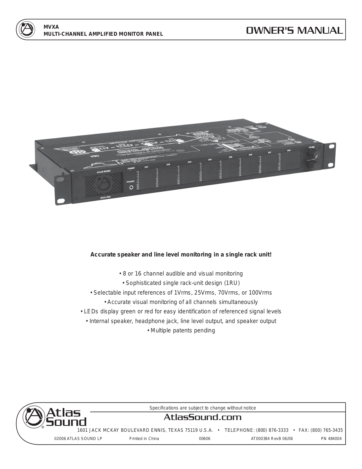 Atlas Sound MVXA User Manual