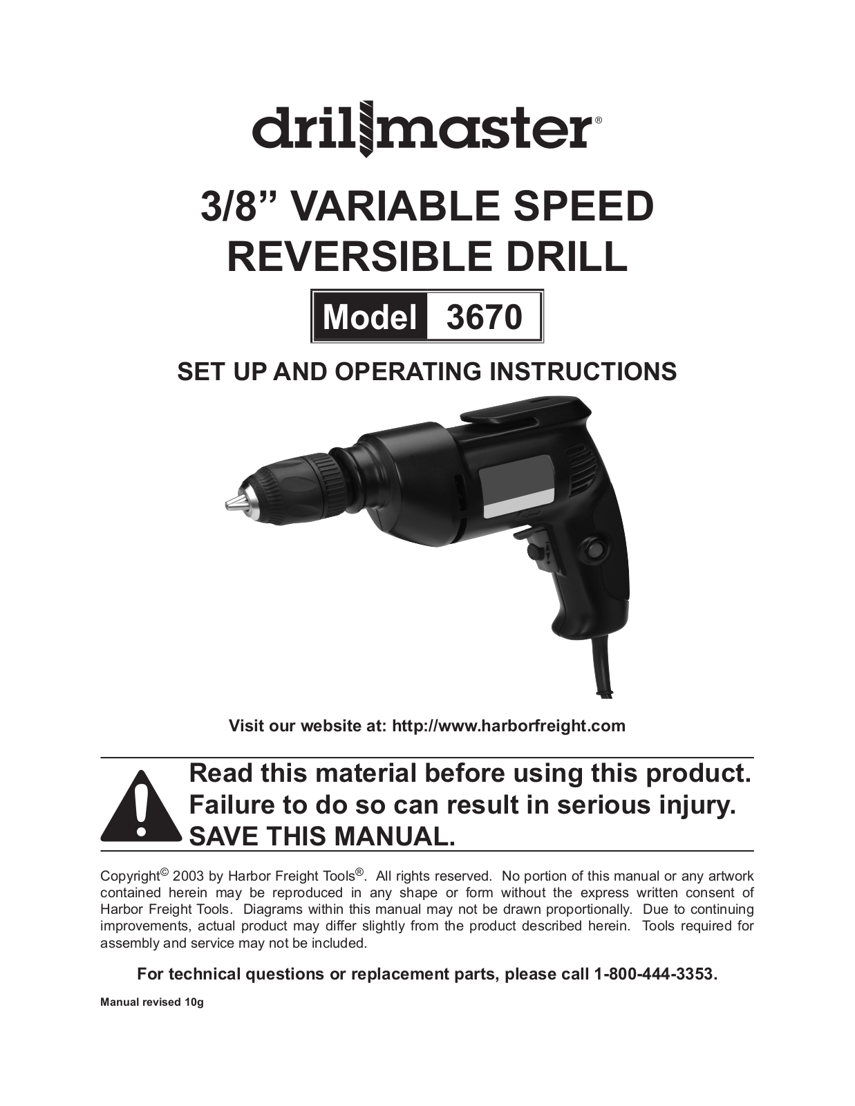 Harbor Freight Tools 3670 User Manual