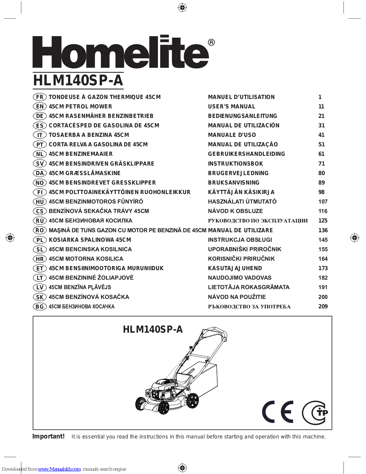 Homelite HLM140SP-A User Manual