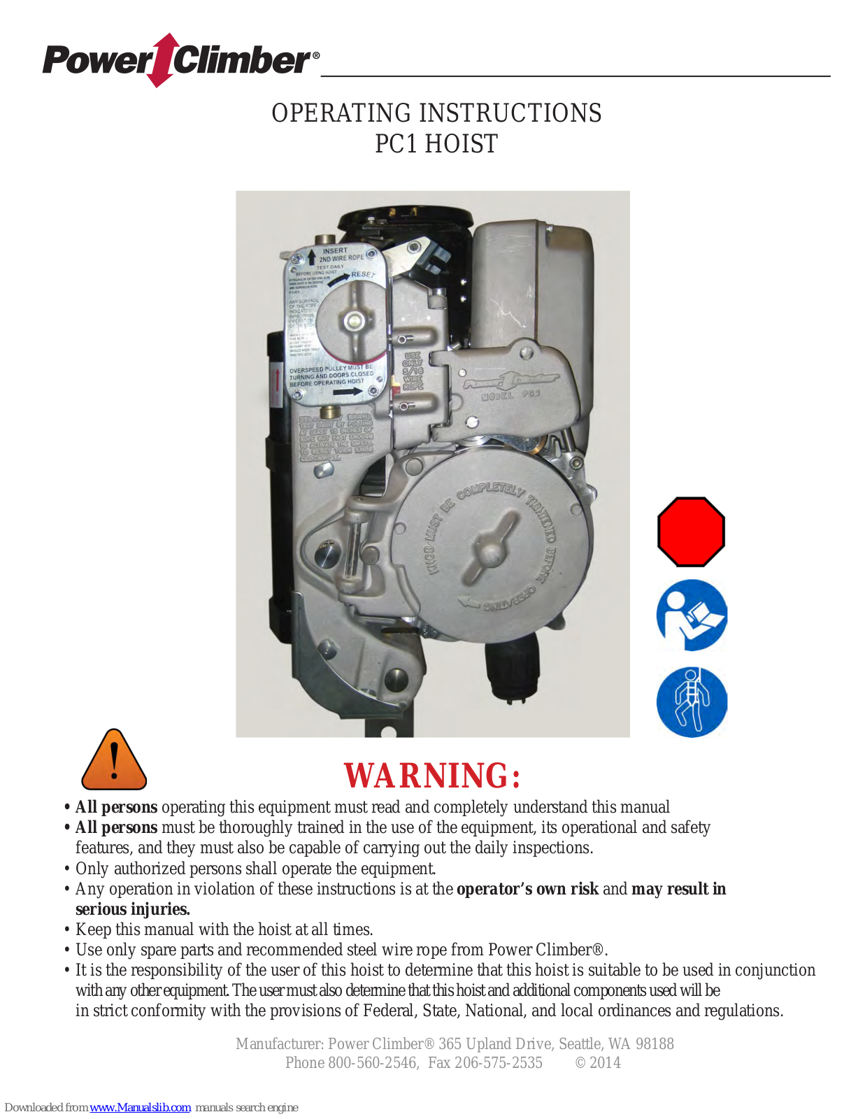 Power Climber Wind PC1 Series, PC1-1000A, PC1-1000E, PC1-1000E3, PC1-1000 EDV Operating Instructions Manual