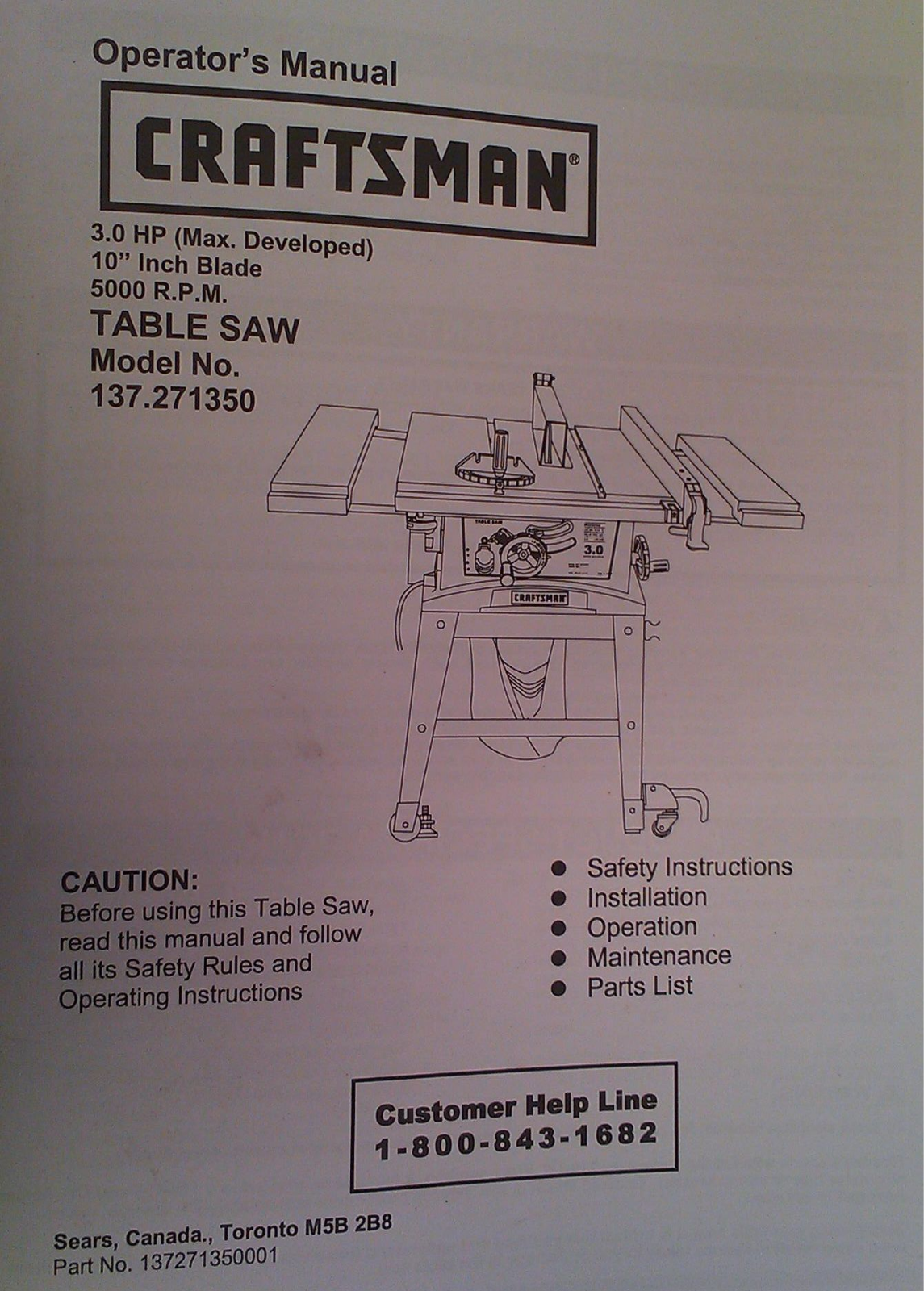 Craftsman 137 271350 User Manual