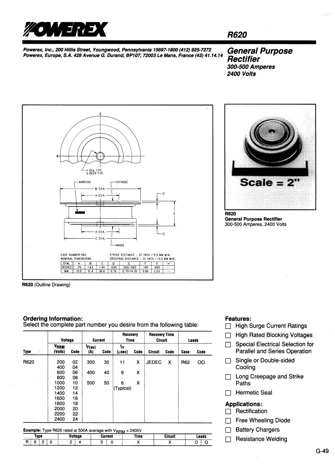 POWEREX R6200230, R6200240, R6200250, R6200430, R6200440 Datasheet