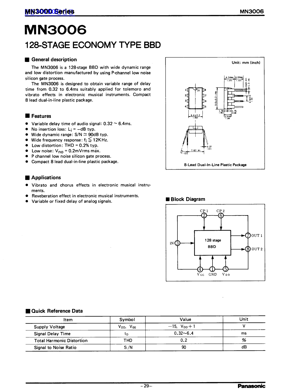 Panasonic MN3006 Technical data