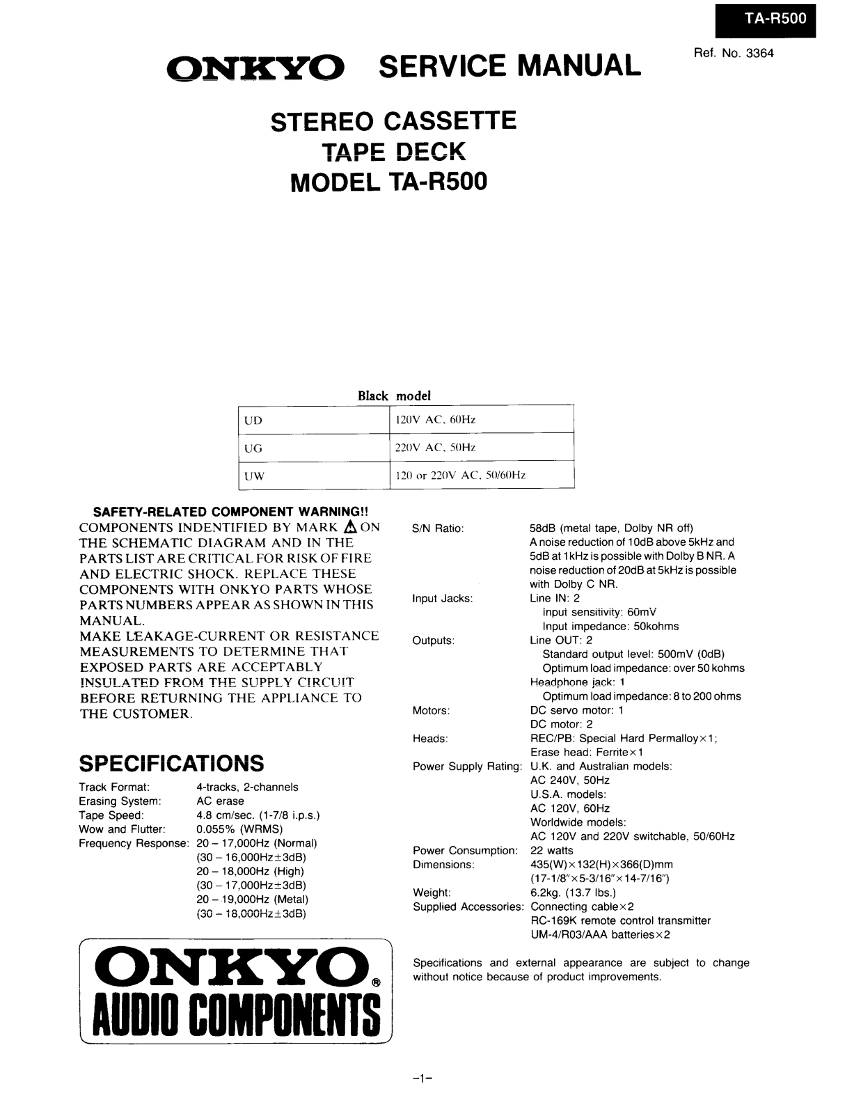 Onkyo TAR-500 Service manual