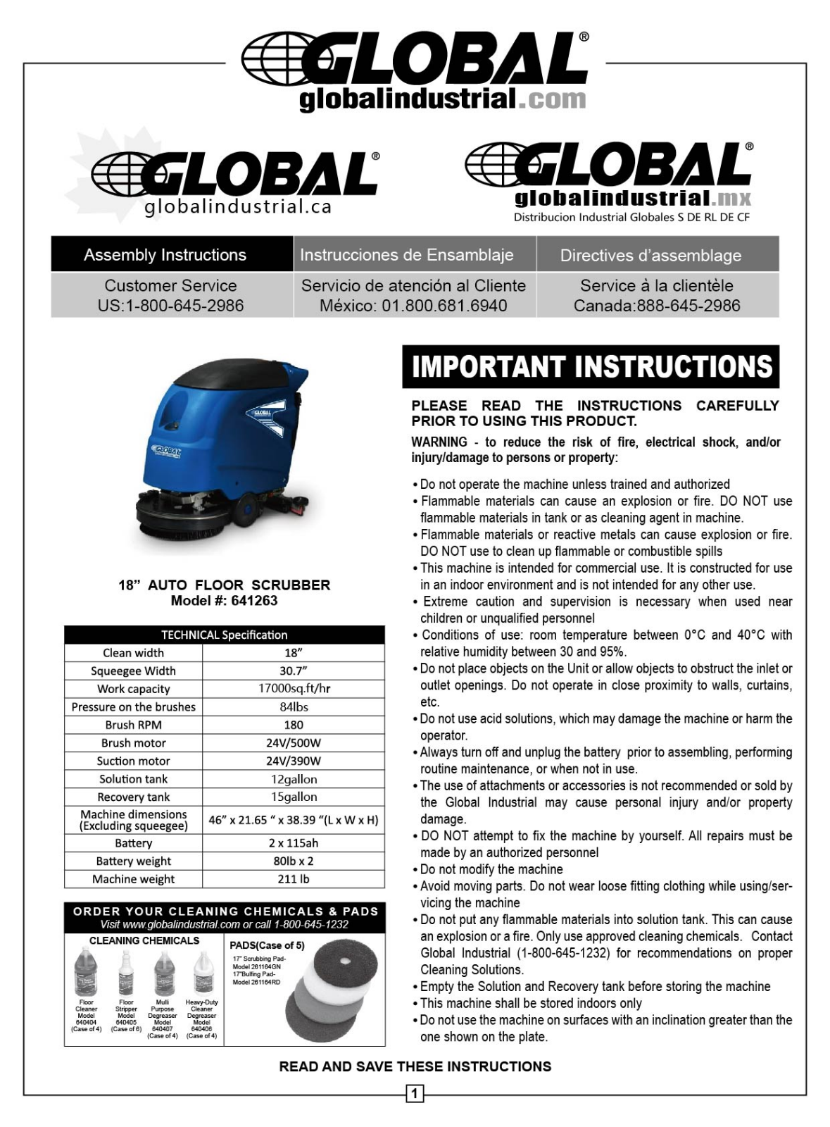 Global Industrial 641263 User Manual