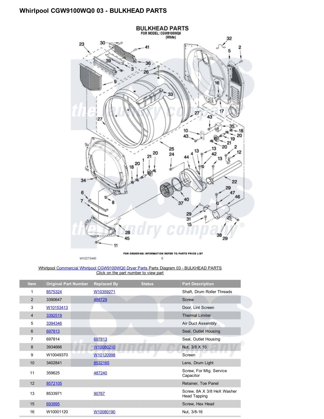 Whirlpool CGW9100WQ0 Parts Diagram