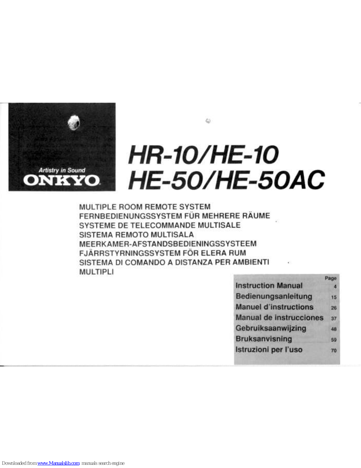 Onkyo HR-l0, HE-10, HE-50, HE-50AC Owner's Manual