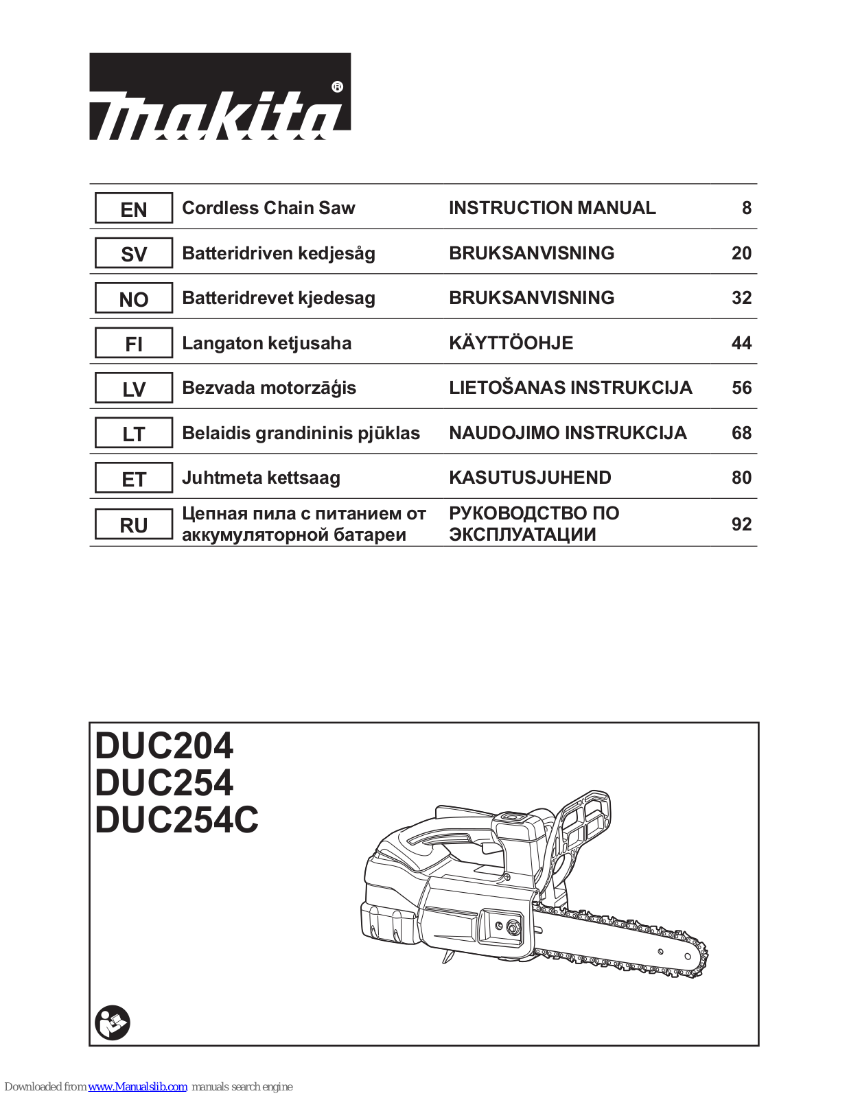 Makita DUC204, DUC254C, DUC254 Instruction Manual