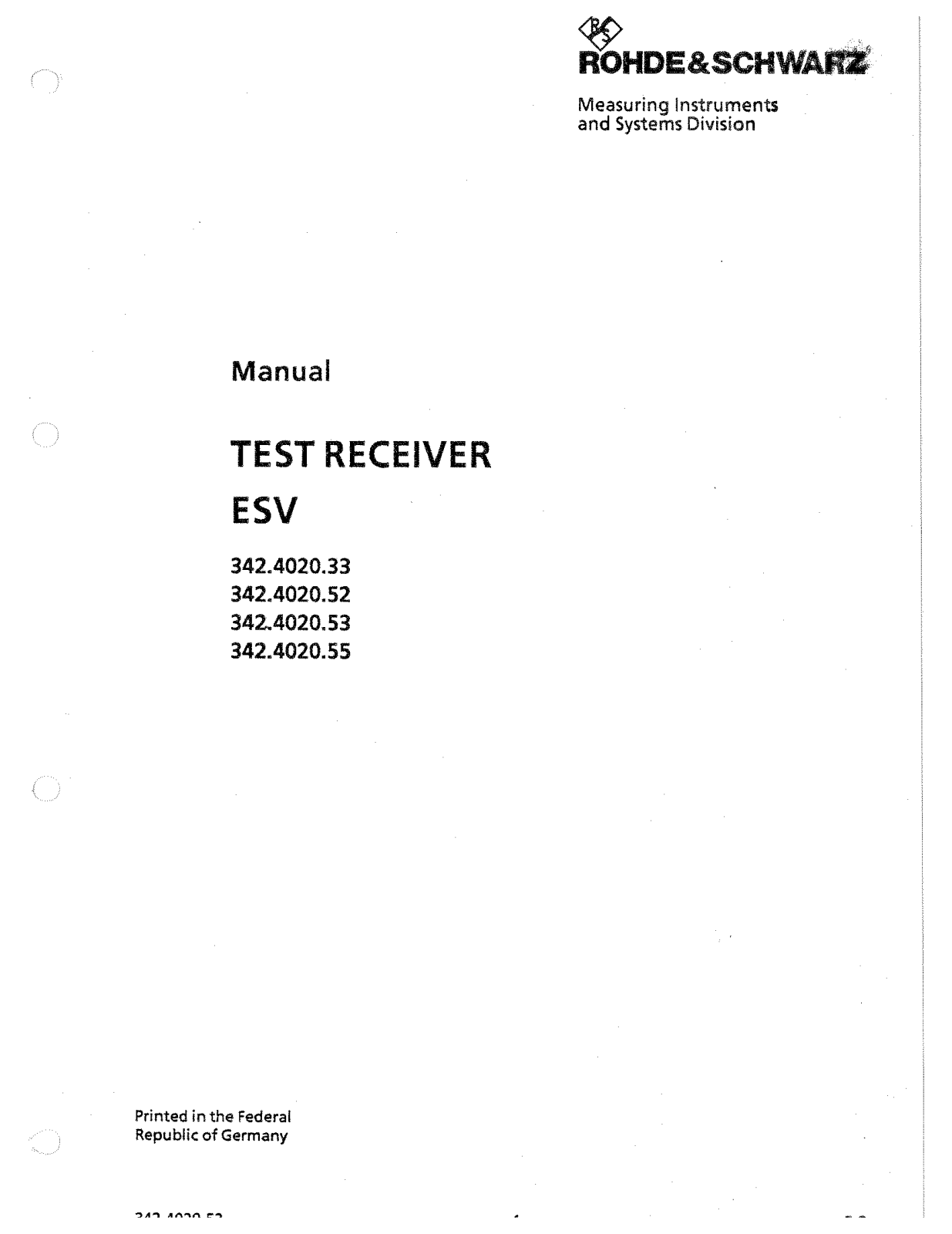 Rohde & Schwarz ESV 342.4020.55, ESV 342.4020.53, ESV 342.4020.52, ESV 342.4020.33 User Manual