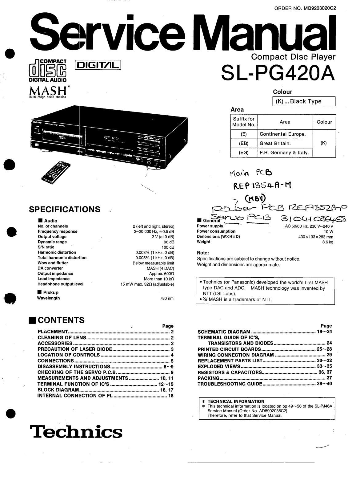 Technics SLPG-420-A Service manual