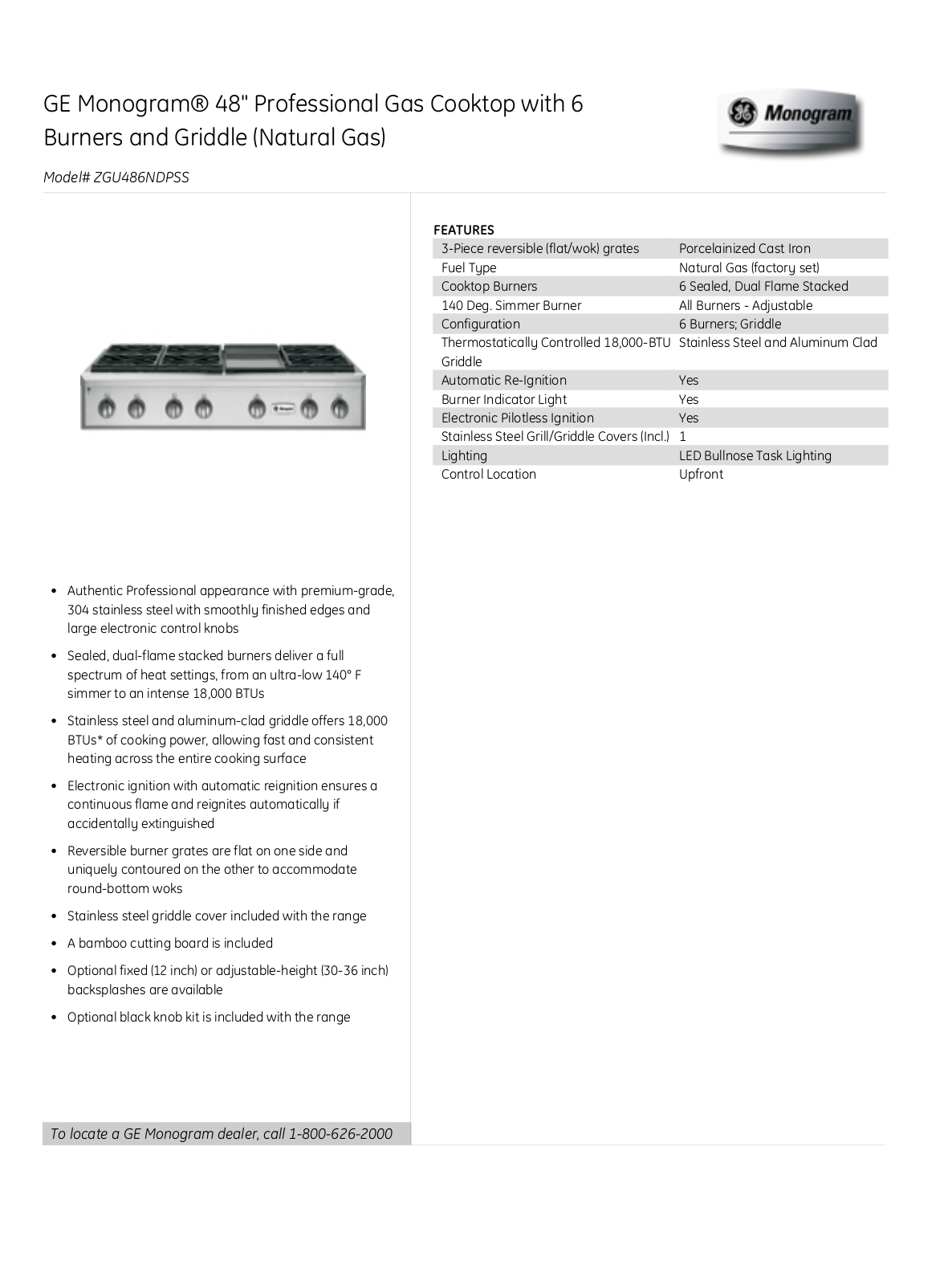 Monogram ZGU486NDPSS Product Feature manual