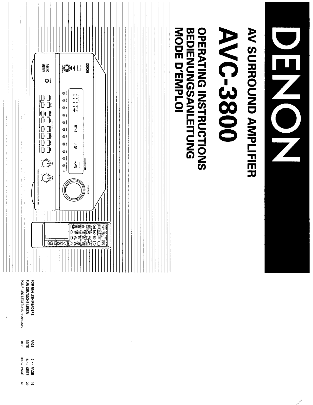 Denon AVC-3800 Owner's Manual