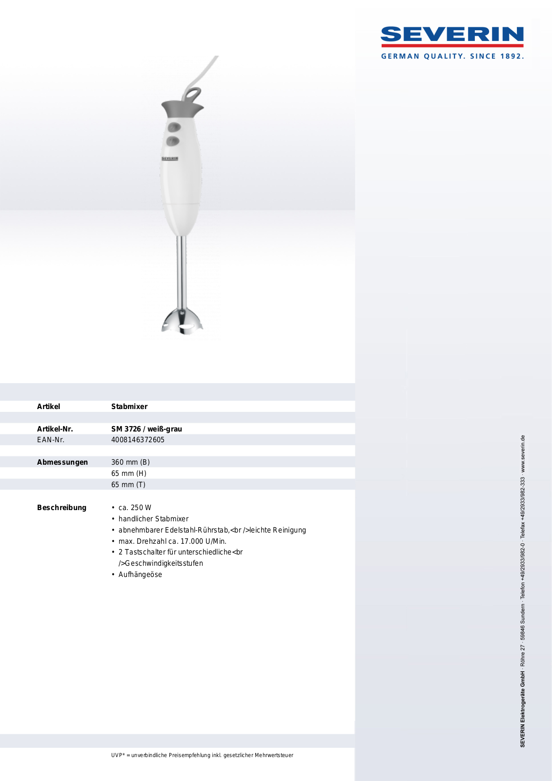 Severin SM 3726 User Manual