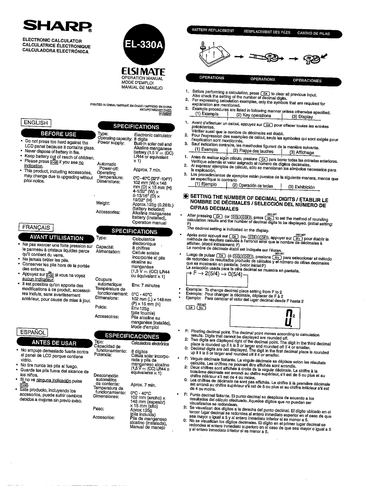 Sharp EL330A User Manual