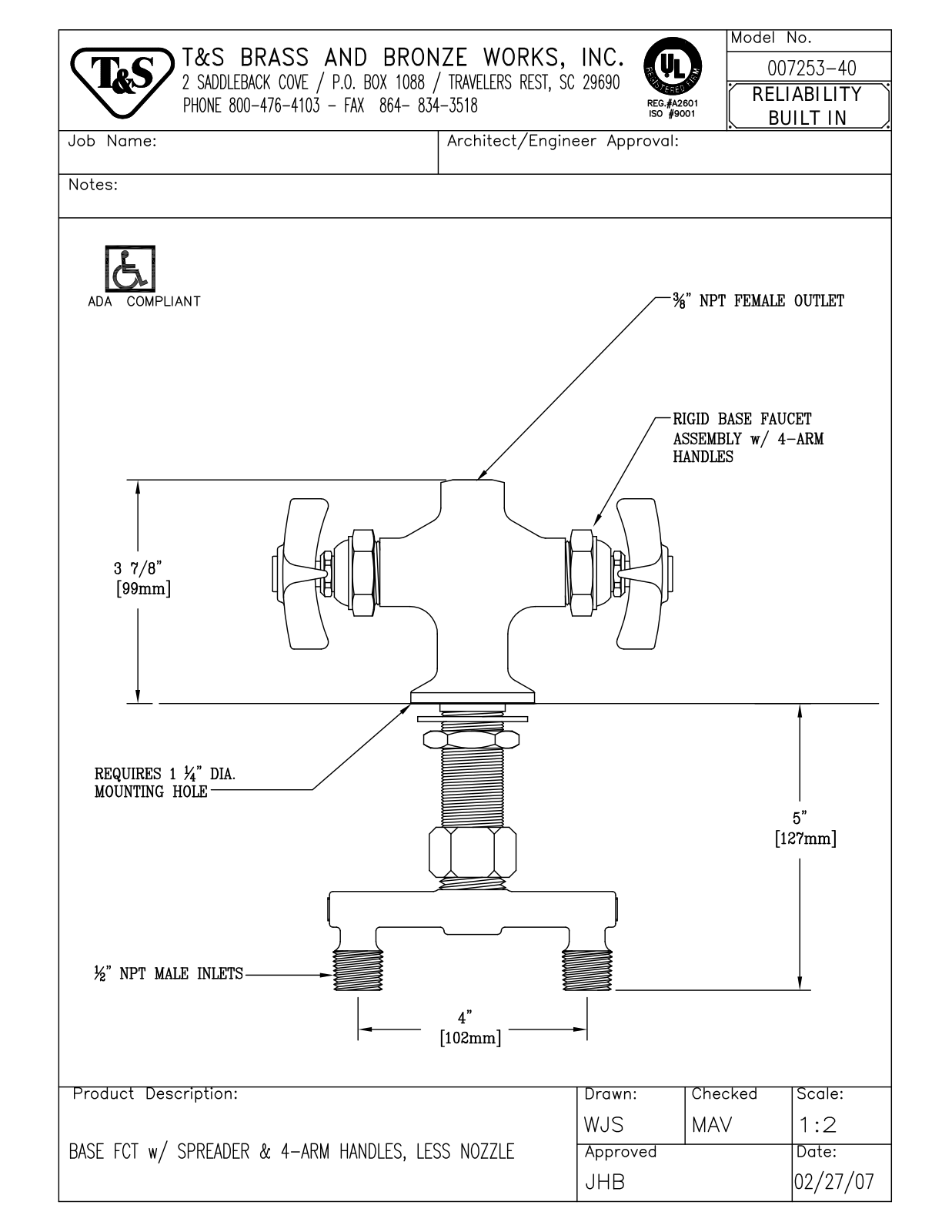 T&S Brass 007253-40 User Manual