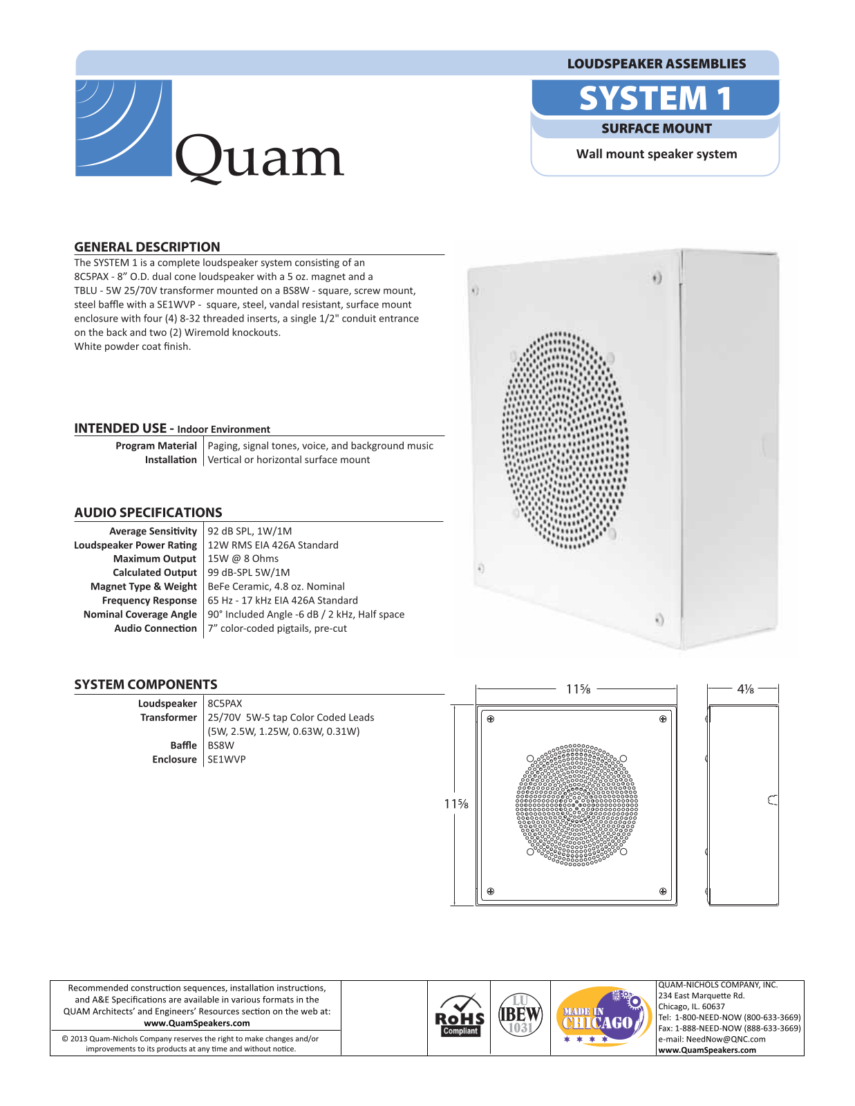 Quam SYSTEM-1 Specifications