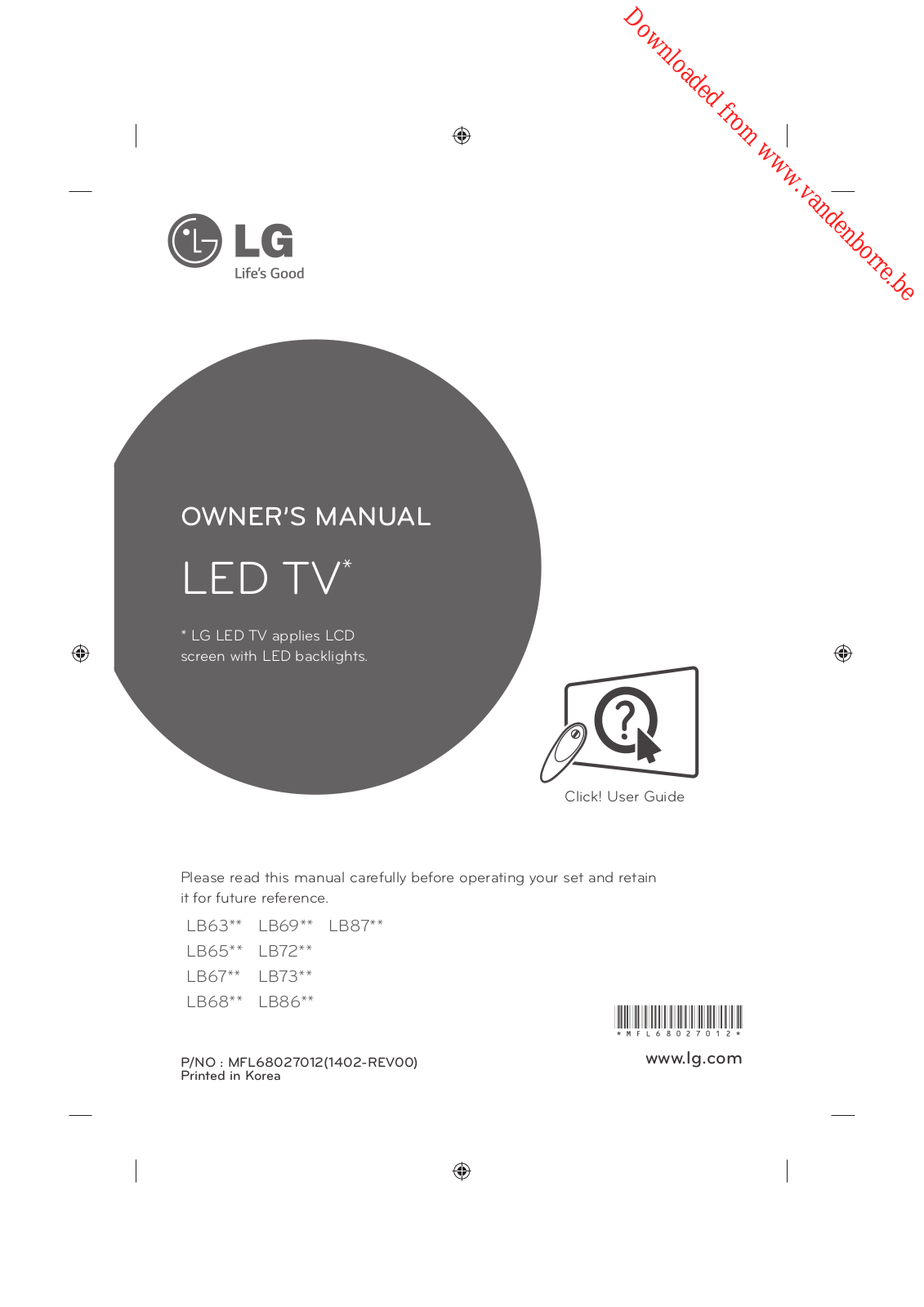 LG LB63 series, LB69 series, LB65 series, LB72 series, LB67 series Owner's Manual