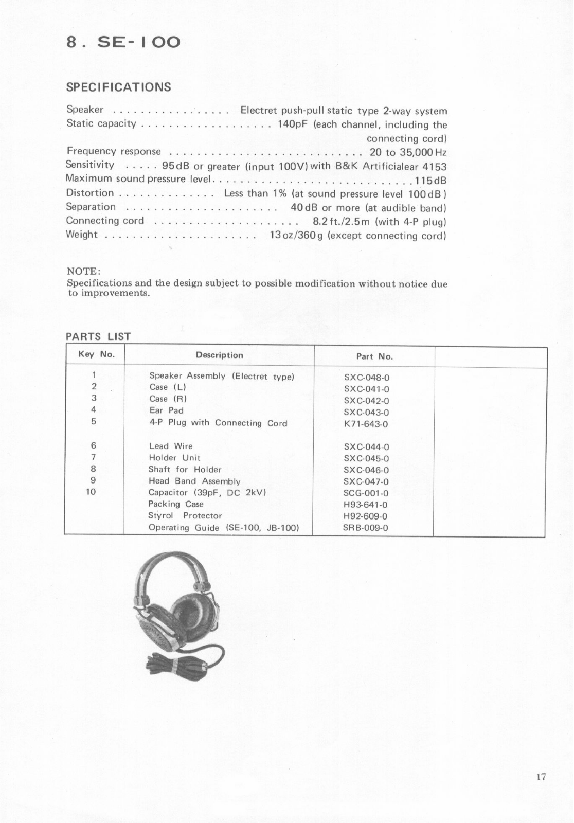 Pioneer SE-100 Service Manual