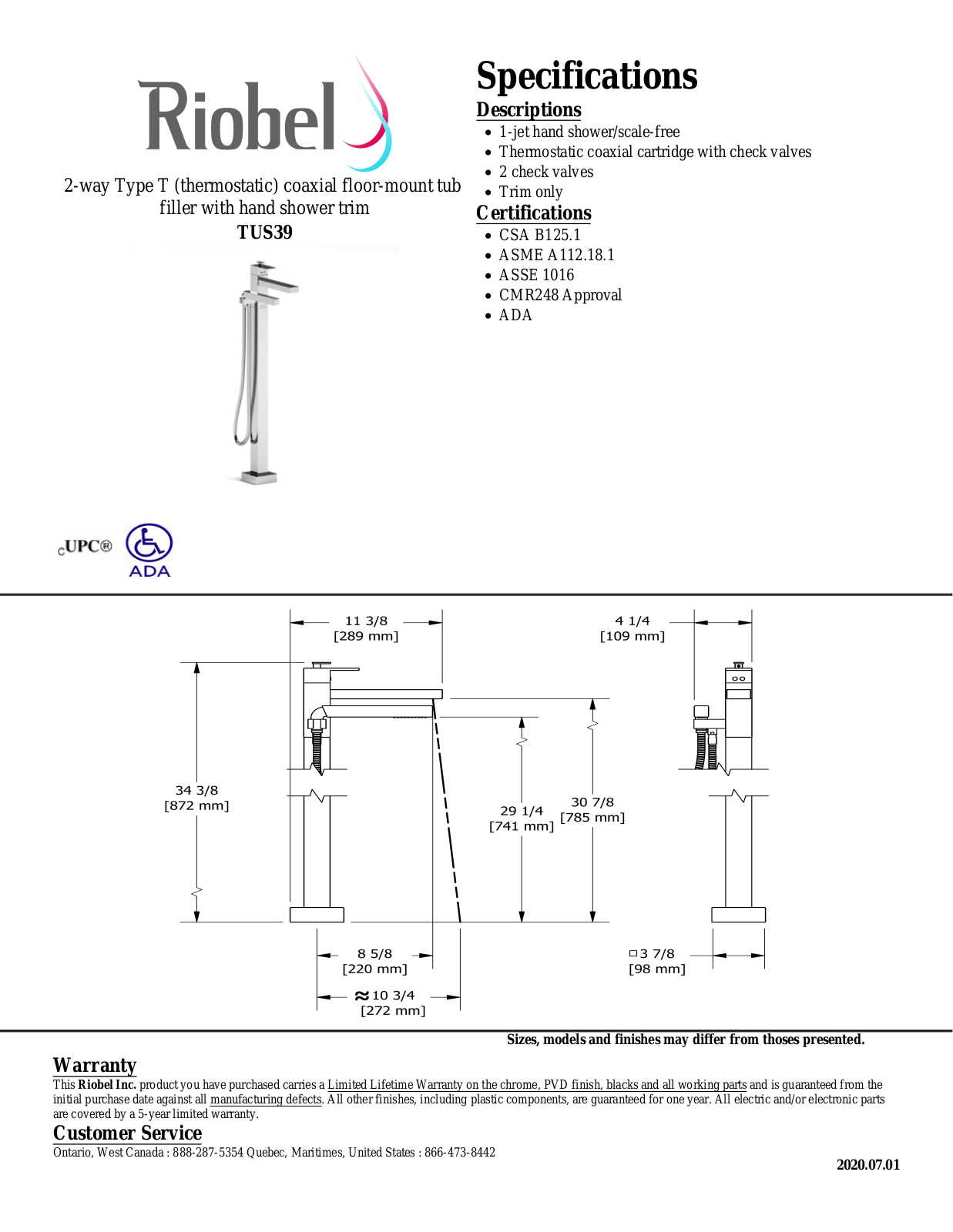 Riobel TUS39C, TUS39BN Specifications - ManualMachine.com