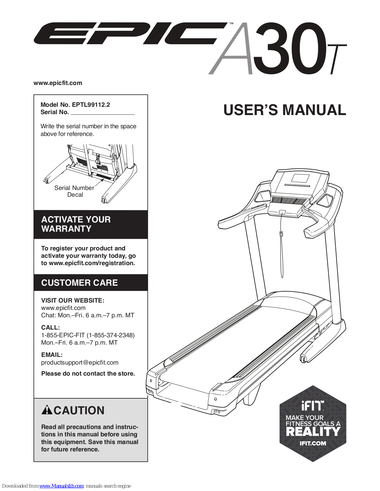 Epic Fitness A30t Treadmill, EPTL99112.2 User Manual