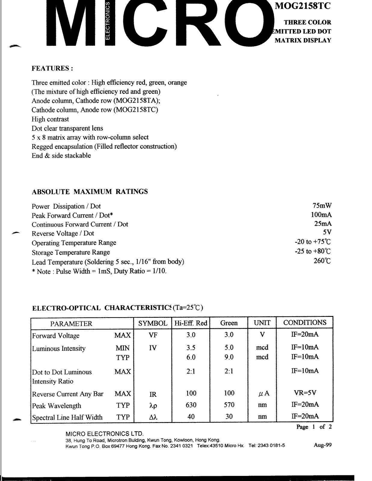 MICRO MOG2158TC Datasheet