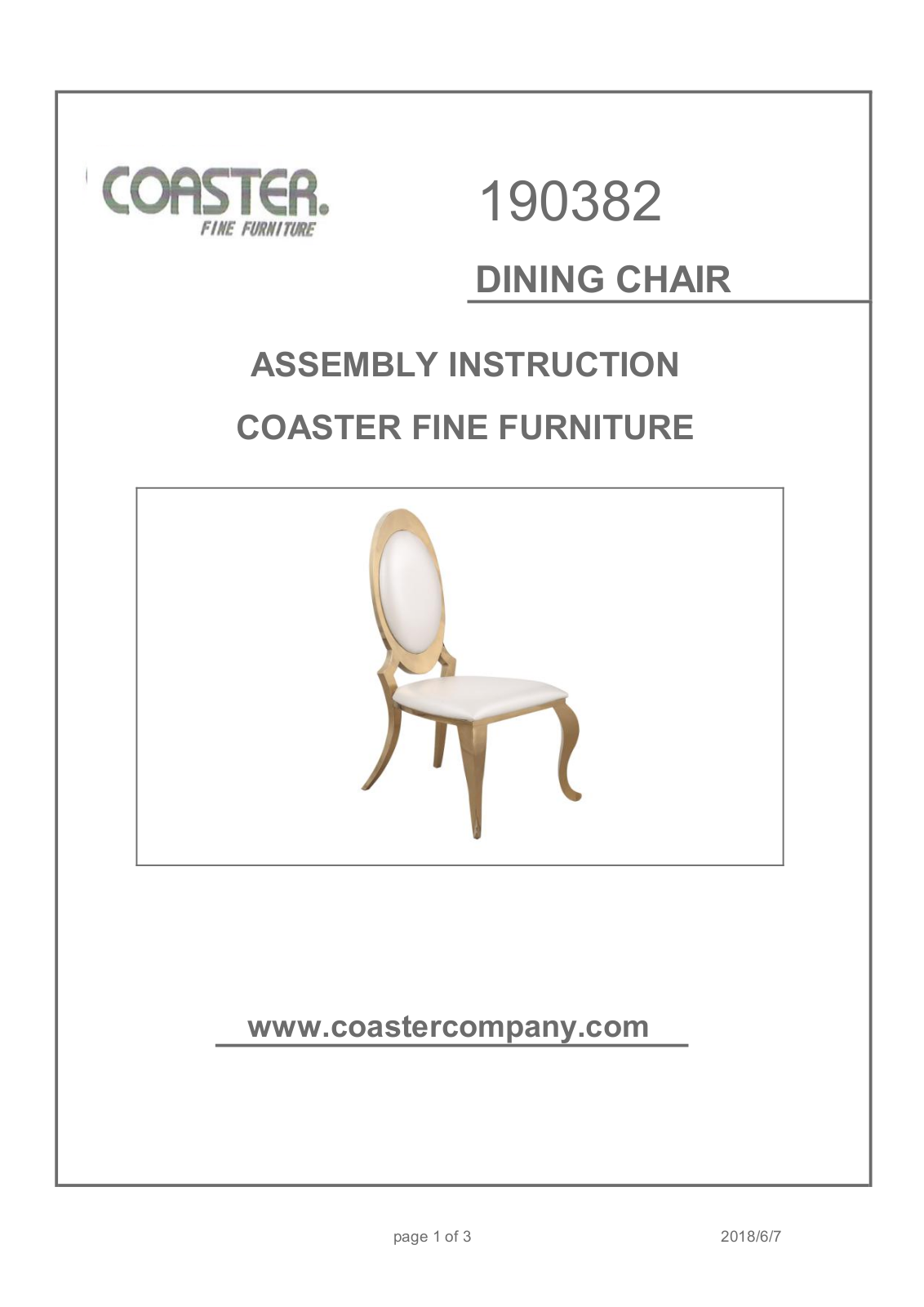 Coaster 190382 Assembly Guide