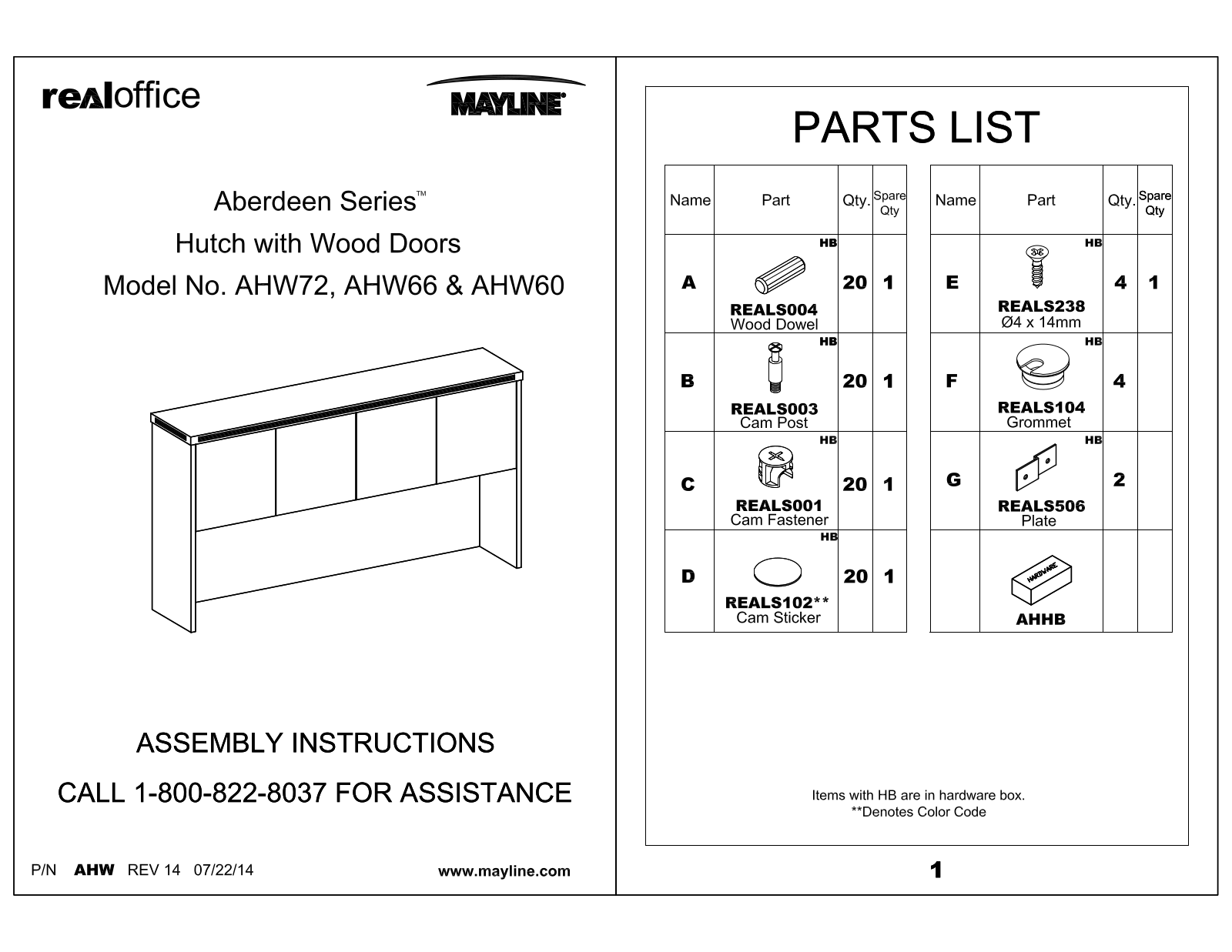 Mayline AHW66LMA, AHW66LGS, AHW66LDC, AHW66LCR, AHW60LGS Assembly Guide - ManualMachine.com