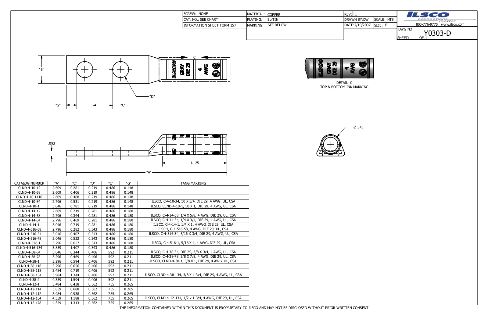 Ilsco CLND-4-38-134 Data sheet