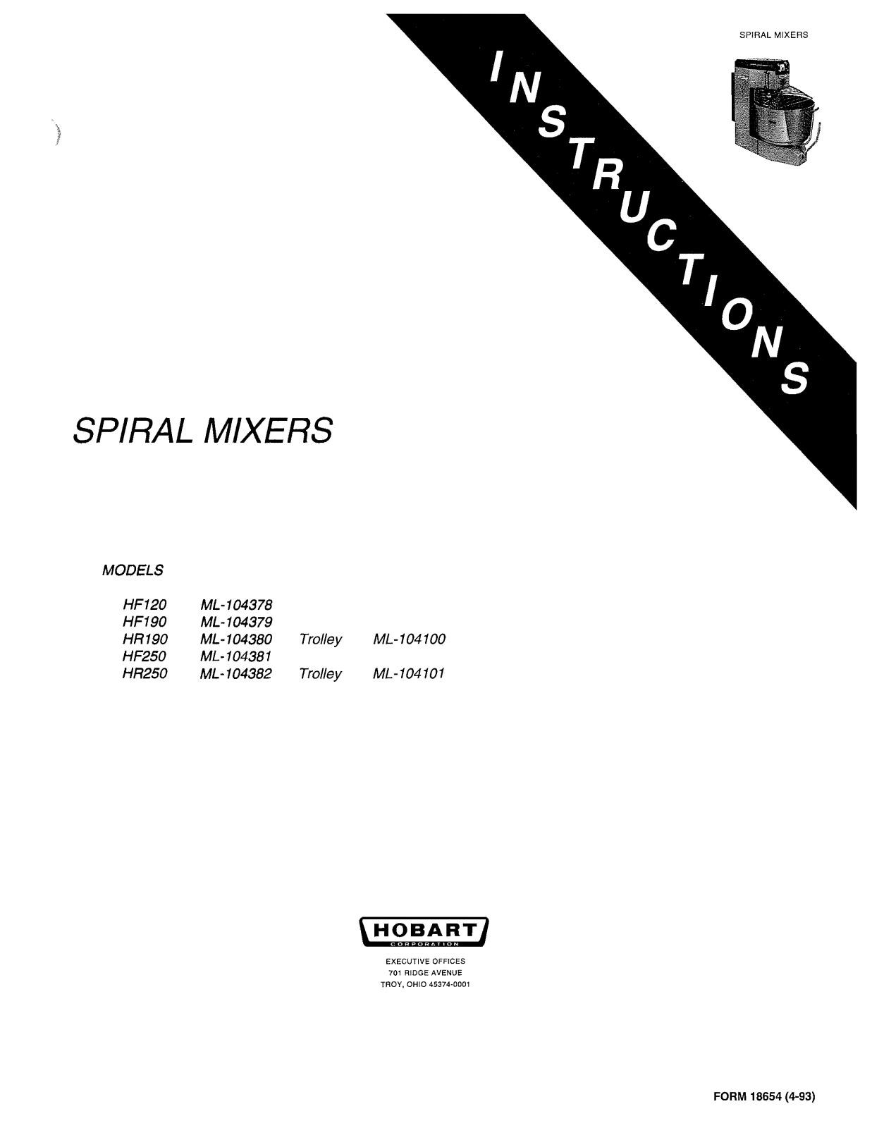 Hobart Food Machines HF120 Installation  Manual