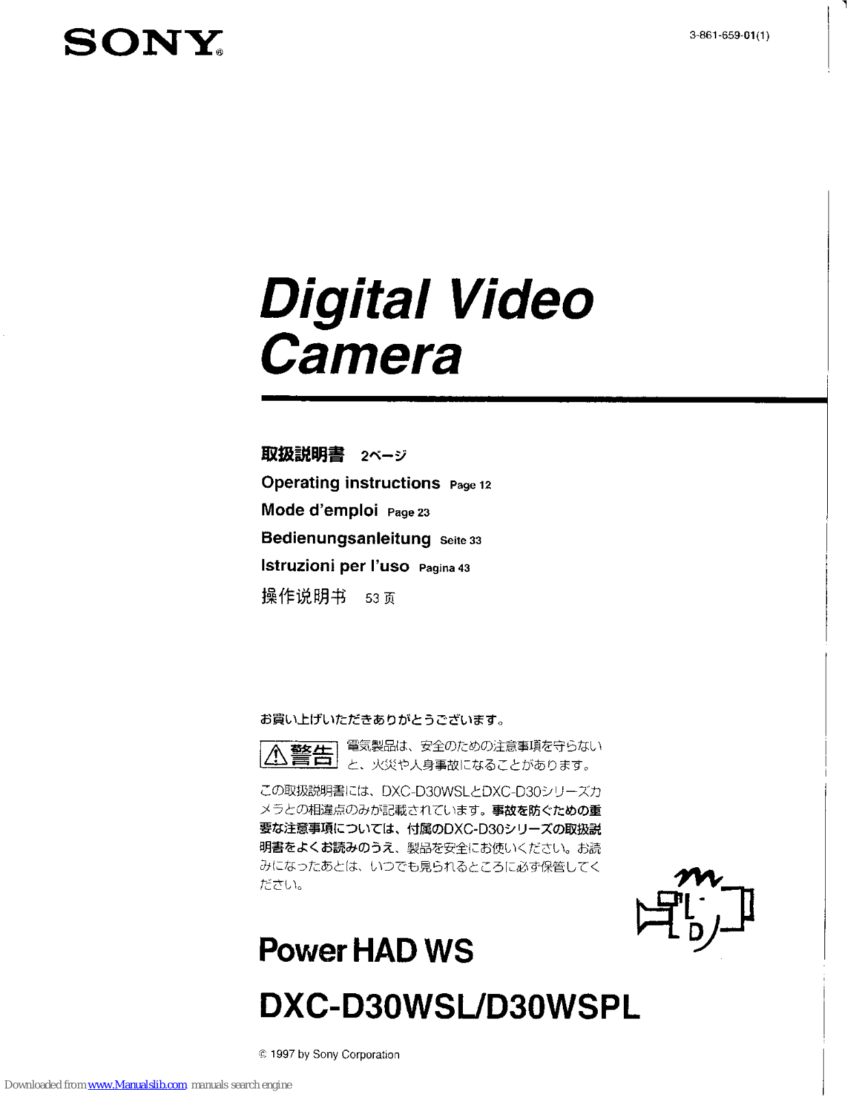 Sony DXC-D30WSL, DXC-D30WSPL Operating Instructions Manual