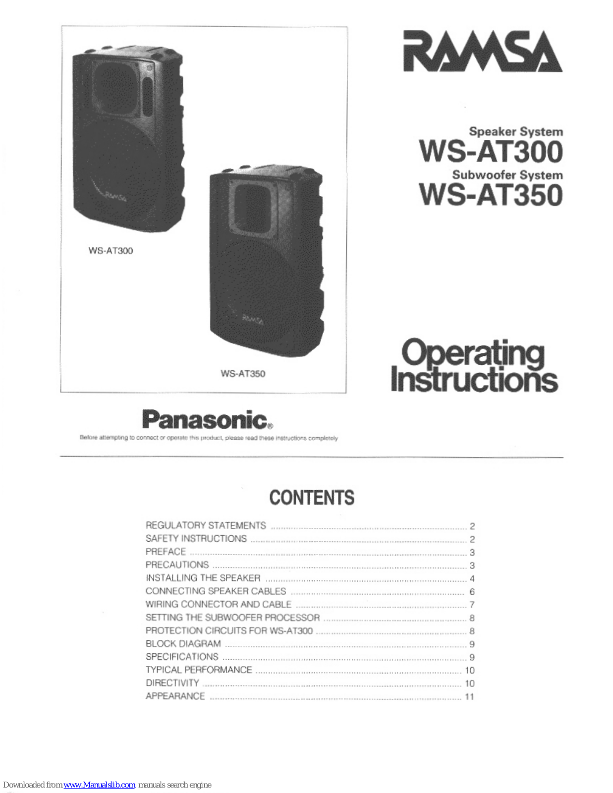 Panasonic RAMSA WS-AT350 Operating Instructions Manual